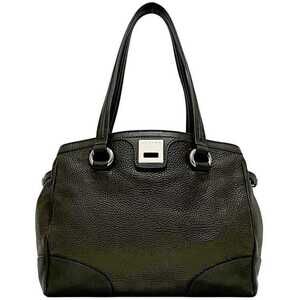 Celine Tote Bag Brown Leather Logo Plate Grain Shoulder Magnetic Closure